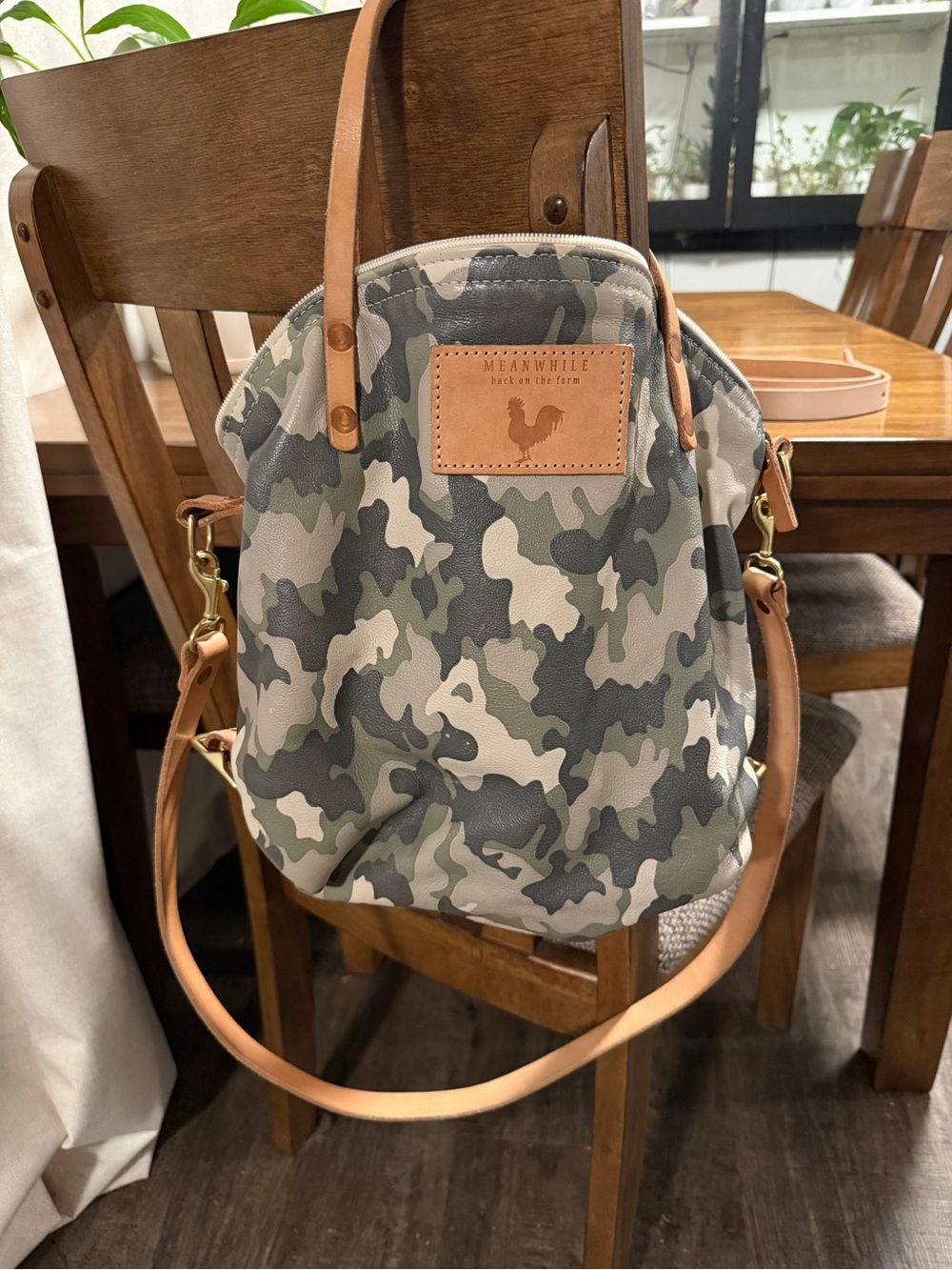 Camo Crossbody Bag in Green Camouflage with Tan Trim